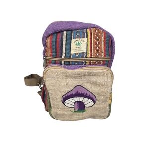 Himalayan Hemp Sling Bag Unisex Small Multicolor Embroidered Mushroom Boho